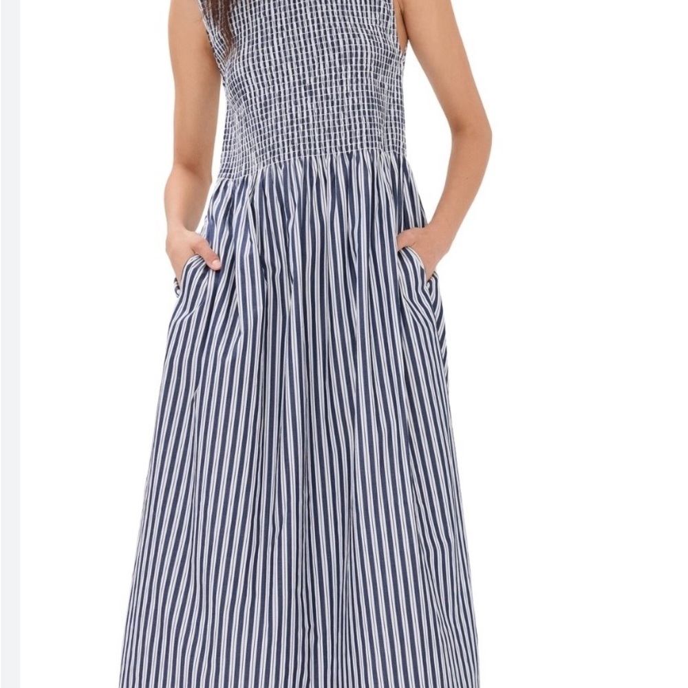 Hill House Navy and White Striped Smocked Maxi Dress